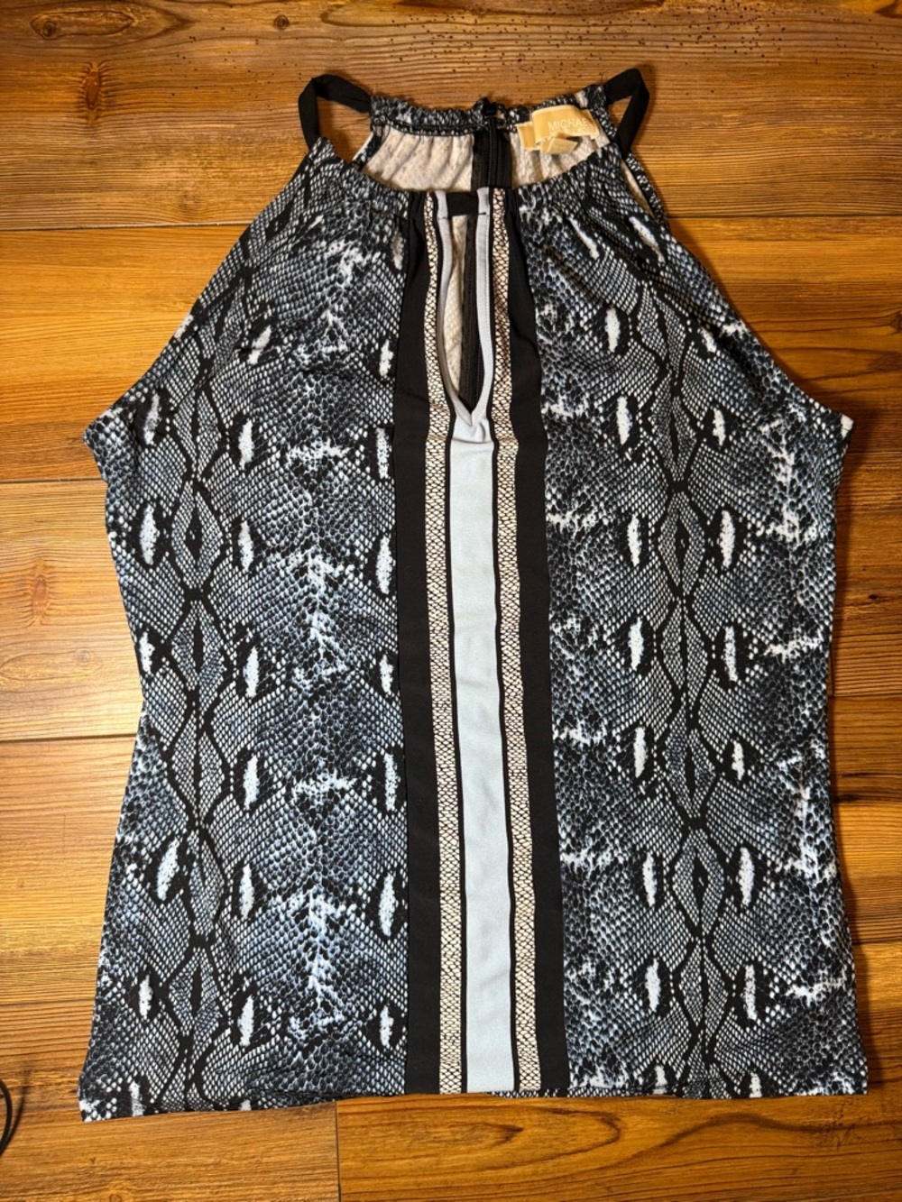 Michael Kors Snake Print Sleeveless Blouse Womens Small Halter Keyhole Stretch